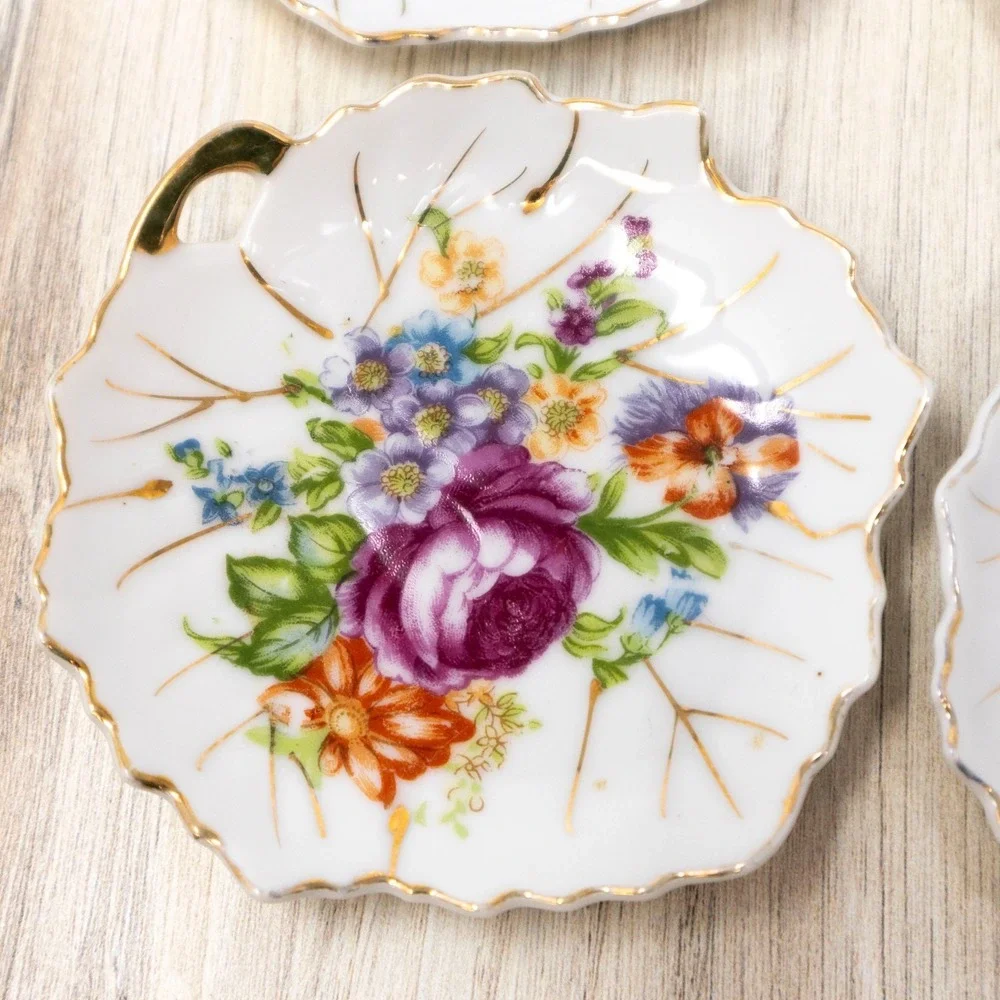 Vintage Nasco Japan Floral Porcelain Nut Candy Dishes Gold Trim Set of 4